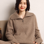 鄂爾多斯市產(chǎn)時(shí)尚歐美風(fēng)小山羊絨衫女高領(lǐng)半拉鏈針織毛衣純色百 紫絨色 L
