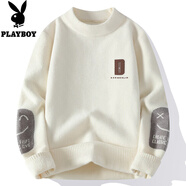 花花公子（PLAYBOY）襯衫領(lǐng)毛衣男秋冬款加絨加厚假兩件針織衫男寬松休閑內搭毛線(xiàn)衣服 M691米白色 L