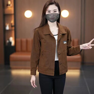 歌班婭 短外套春秋款女士百搭2025時(shí)尚休閑長袖開衫牛仔外套棒球服上衣 咖啡牛仔外套 L 建議101-110