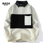 NASA MARVEL針織衫男韓版潮流拼接假兩件襯衫領(lǐng)毛衣男寬松百搭線衣男 白色 XL (約120~160斤可穿)