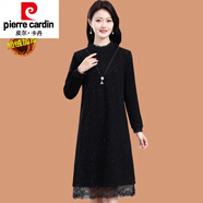 皮爾卡丹（pierre cardin）媽秋冬裝加絨加厚連衣裙2025新款中老年女中長(cháng)款休閑風(fēng)打底裙子 亮片黑 L (參考85-100斤)