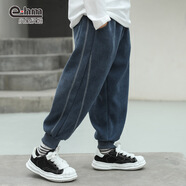 小象漢姆男童加絨褲子秋冬款兒童保暖一體絨燈芯絨長(cháng)褲冬 牛仔藍 140 cm