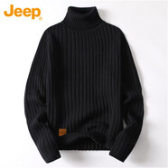 吉普（JEEP）毛衣男秋冬季高領(lǐng)針織衫男士保暖上衣男裝打底衫 黑色 3XL 