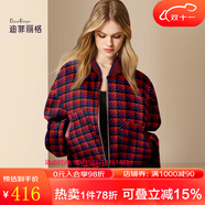 迪菲麗格歐美時(shí)尚紅色格紋棒球服女2025新款冬季寬松百搭毛呢外套 圖片色 L