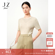 玖姿（JUZUI）商場(chǎng)同款簡(jiǎn)約格紋幾何短袖套頭針織衫裝夏款JWDX31216 米黃 XL