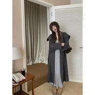 靈佰詩奴樂大碼女裝微胖MM慵懶氣質大翻領中長款毛衣外套粗麻花針織開衫定制 深灰色 深灰色 L 建議100-120斤