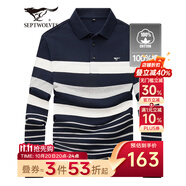 七匹狼T恤男翻領(lǐng)條紋Polo保羅衫商務(wù)休閑體恤衫上班通勤百搭打底衫男裝上衣服飾 101(藏青) XL 175/92A
