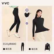 VVC打底褲女春秋新款高腰小腳鯊魚(yú)褲塑形修身顯瘦高彈瑜伽褲子 【320g絨款+曜石黑肌底衣】組合 L （100-110斤）