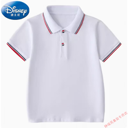 迪士尼（Disney）男童短袖POLO衫夏季中大小學(xué)生校服兒童白色翻領(lǐng)T恤女童畢業(yè)班服 白色彩扣T恤(短袖) 160