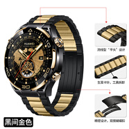 BHO適用華為watch5手表表帶watch4pro/gt5/pro鈦金屬表帶gt4/gt3/gt2/pro/非凡大師鈦合金男款夏天季 【黑間金色】三株鈦金屬·卡針款 華為手表-46/48表盤(pán)【22m