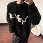 雄俑復(fù)古暗黑系玫瑰花馬海毛毛衣男女小眾寬松不規(guī)則百搭針織衫常規(guī)款 207黑色 常規(guī) XL