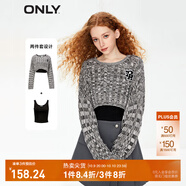 ONLY夏季時尚顯瘦長袖圓領套裝短款針織衫女|123324035 H1Z 黑色-追單第一批 XS 155/76A