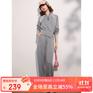 白鹿語(yǔ)春秋亮片拼接休閑套裝立領(lǐng)長(zhǎng)袖衛(wèi)衣長(zhǎng)褲時(shí)尚2件套女 灰色+灰色 S 