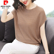 皮爾卡丹（pierre cardin）23年新款2020夏季新款冰絲針織衫寬松蝙蝠衫短袖女裝套頭薄款亮絲 卡其色 XL