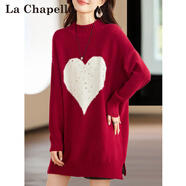 拉夏貝爾（La Chapelle）2025冬季新款愛(ài)心提花亮片跨年紅色毛衣中長(zhǎng)款開(kāi)叉洋氣連衣裙女士 圣誕紅大愛(ài)心開(kāi)叉毛衣 M 90-120斤