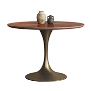 天知歺餐桌美式復古風(fēng)實(shí)木圓桌黑胡桃木家用小戶(hù)型新中式圓形餐椅組合 黑胡桃藝術(shù)拼花1點(diǎn)2米桌面