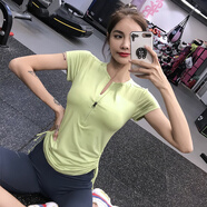 KEJIMITAO歐美夏季款健身上衣女彈力半拉鏈顯瘦運(yùn)動T恤跑步緊身瑜伽服短袖 草綠色 S(建議85-100斤左右)
