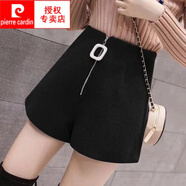 皮爾卡丹（pierre cardin）毛呢短褲女秋冬款2025新款高腰闊腿靴褲冬季顯瘦百搭裙褲打底外穿 黑色 M 【95-105斤】