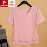 皮爾卡丹（pierre cardin）雪紡衫女短袖夏季洋氣小衫女裝2025新款潮寬松顯瘦遮肚子上衣 粉紅色 單上衣 2XL 建議125-135內