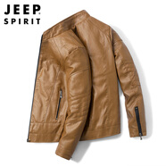 JEEP SPIRIT吉普皮衣男夾克男士外套春秋季立領(lǐng)商務(wù)機(jī)車男裝 金黃 XL 