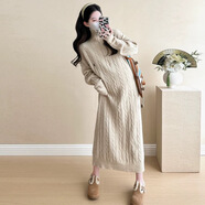 苒祺祺孕婦裝秋冬連衣裙2025新款仙女針織裙子氣質(zhì)大碼孕婦毛衣冬款加厚 卡其色 M
