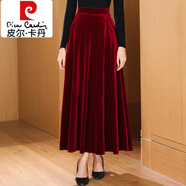 皮爾卡丹（pierre cardin）黑色金絲絨半身裙女長裙2025秋季新款A(yù)字裙大擺長款顯瘦大碼傘裙 酒紅絲絨 L