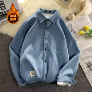 凱瑞姆科羅外套秋季男燈芯絨長(cháng)袖加絨襯衫韓版高級感休閑帥氣加厚保暖襯衣 藍色（加絨款） 2XL