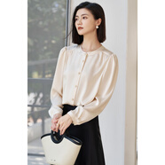 米思陽(yáng)（missshine）2025春季新款獨特肌理感長(cháng)袖襯衫氣質(zhì)通勤雪紡小衫女5525 米白色現貨直發(fā) S