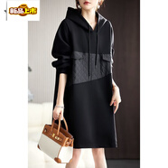 初徑大碼拼接連帽連衣裙女2026秋季新款氣質(zhì)簡(jiǎn)約休閑百搭衛衣裙2 5XL 建議170-190斤 圖片色