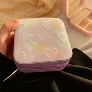高品質(zhì)黃金收納包首飾盒旅行配飾韓版格子抗氧化多格戒指耳釘飾的 紫色+桃心首飾盒 加厚pu皮革
