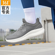361°男鞋運動(dòng)鞋男2025秋季新款皮面防水跑步鞋子黑色輕便軟底休閑跑鞋 石墨灰/羽毛白 41