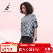 諾帝卡（NAUTICA）【商場同款】女裝夏季款純棉條紋拼接短袖圓領(lǐng)T恤女32TO06 白色1BW XL