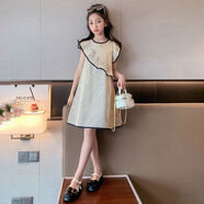 費魚(yú)女童連衣裙夏季2024新款女大童時(shí)髦條紋背心裙兒童夏裝無(wú)袖公主裙 圖片色 120