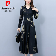 皮爾卡丹（pierre cardin）時尚氣質(zhì)連衣裙女士長袖春秋冬季新款媽l媽襯衫裙子內(nèi)搭長裙打底 藏青色 L 【100-110斤】