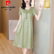 皮爾卡丹休閑連衣裙女2025年夏季新款短袖時(shí)尚大牌時(shí)尚開(kāi)叉洋氣減齡裙子 十三行真絲連衣裙綠色 2XL 廣州十三行連衣裙-