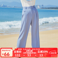 LAGOGO高腰薄款長(cháng)褲直筒褲子女拉谷谷百搭顯瘦時(shí)尚氣質(zhì)休閑褲子 淺藍色（N8） L 165/40