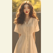 燕潯法式氣質(zhì)白色連衣裙女夏季2025新款小眾設(shè)計(jì)感高端別致V領(lǐng)襯衫裙 圖片色 M (建議95-110斤)