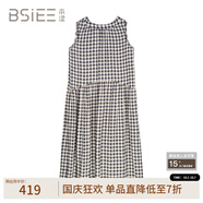 BSIEEBSiEE本澀2025年夏季新款休閑復(fù)古雅無袖后系帶格子連衣裙 黑格 黑格 M