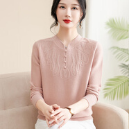 歌米拉（Gemila）媽媽裝毛衣女針織衫純色套頭春秋新款圓領(lǐng)內搭中老年女裝打底衫 粉色 2XL 建議125-135斤