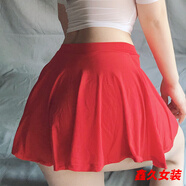 美安嘉夜色行超短裙半身裙豹紋mini小短裙包臀冰絲透明緊身裙a字女 28cm紅冰絲百褶裙透明容易赱光-a字半身裙 均碼80-120斤-a字半身裙