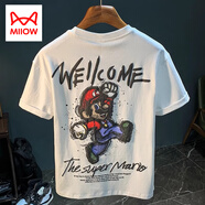 貓人（MiiOW）叮當貓印花短袖T恤男2025年夏季薄款潮流舒適上衣圓領卡通t恤衫男 白-色 M