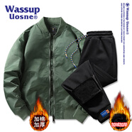 WASSUP UOSNE官方潮牌ma1飛行員夾克男美系大碼機(jī)車棒球服尼龍機(jī)能工裝外套 2216軍綠-加棉+2201黑色-加絨褲 4XL（建議180-195斤）