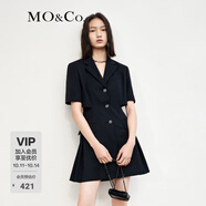 MO&Co.夏露背高腰休閑西裝裙短袖連衣短裙小黑裙女摩安珂 黑色 S 160