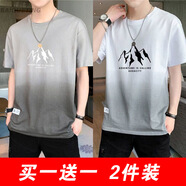 百鵲亭【2件裝】短袖t恤男夏季新款冰絲短袖男潮牌港風(fēng)半袖上衣男體恤 山峰灰色+山峰白色 XL
