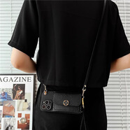 八腳獸四葉草零錢(qián)卡包蘋(píng)果16Promax手機殼女生iPhone15Promax斜挎15可背帶掛繩14/13全包高級防摔保護套 【黑色】四葉草零錢(qián)卡包+皮質(zhì)手提繩+斜挎掛繩 iPhone16 Proma