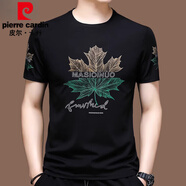 皮爾卡丹（pierre cardin）夏季寬松冰絲短袖t恤男休閑夏裝薄款圓領(lǐng)半袖體恤上衣男 623黑色短 袖 175/XL推薦140-155斤