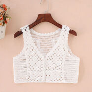 康創(chuàng  )暉百搭無(wú)袖馬甲外套女夏薄針織小坎肩蕾絲背心馬夾短款勾花鏤空開(kāi)衫 白色 均碼 建議80-125斤穿