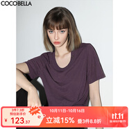 COCOBELLA質(zhì)感金屬LOGO短袖針織衫女寬松舒適圓領(lǐng)T恤NTS26 紫色 L