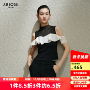 艾諾絲雅詩【商場同款】2025夏季新品荷葉邊網(wǎng)紗拼接針織衫上衣女裝40428157 黑色 M