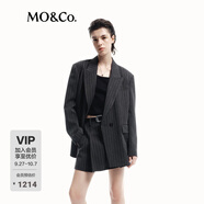 MO&Co.燙鉆西裝外套豎條紋戧駁領(lǐng)寬肩H型正裝摩安珂 灰白條色 L 170